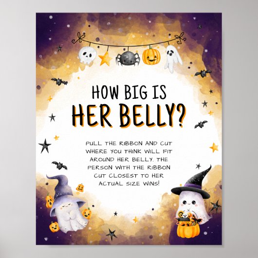 Halloween Baby shower Hoe groot is haar buikspel Poster (Voorkant)