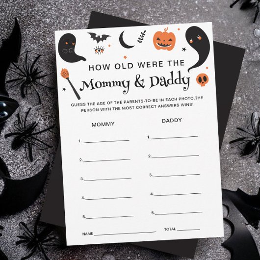 Halloween Baby shower Hoe oud waren ze spel Kaart