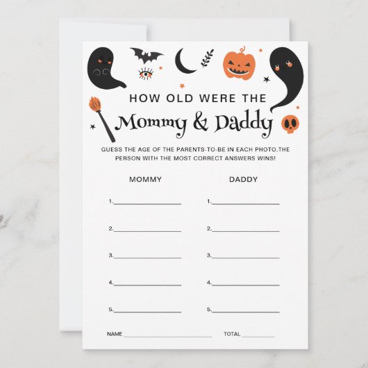 Halloween Baby shower Hoe oud waren ze spel Kaart (Voorkant)
