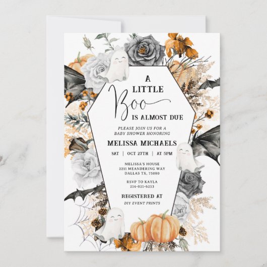 HALLOWEEN Baby shower Invitation, A Little Boo Kaart (Voorkant)