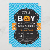Halloween Baby Shower Invitation Blue Chevron Kaart (Voorkant / Achterkant)