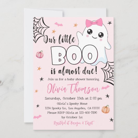 Halloween Baby shower Invitation Cute Ghost Girl Kaart (Voorkant)