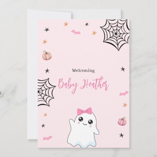 Halloween Baby shower Invitation Cute Ghost Girl Kaart (Achterkant)