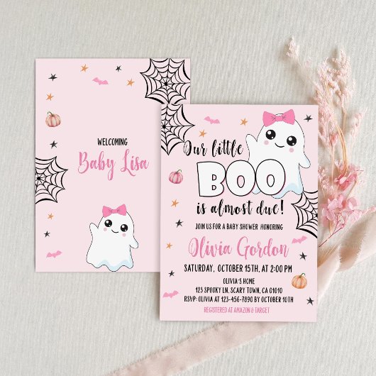 Halloween Baby shower Invitation Cute Ghost Girl Kaart