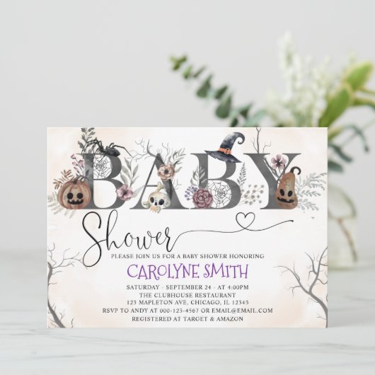 Halloween Baby shower Invitation Sjabloon Kaart (Staand voorkant)