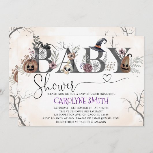 Halloween Baby shower Invitation Sjabloon Kaart (Voorkant / Achterkant)