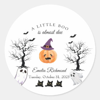 Halloween Baby Shower Kleine Boe is Op Komst Stick Ronde Sticker