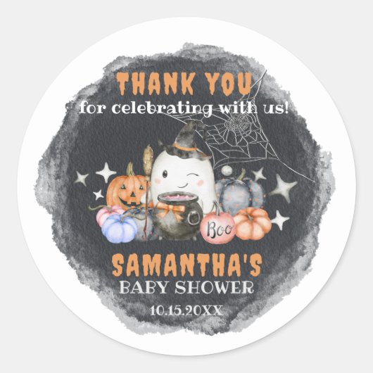 Halloween Baby shower kleine boo pompoen dank u Ronde Sticker (Voorkant)