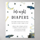 Halloween Baby Shower Late Night Diapers Sign Poster (Voorkant)