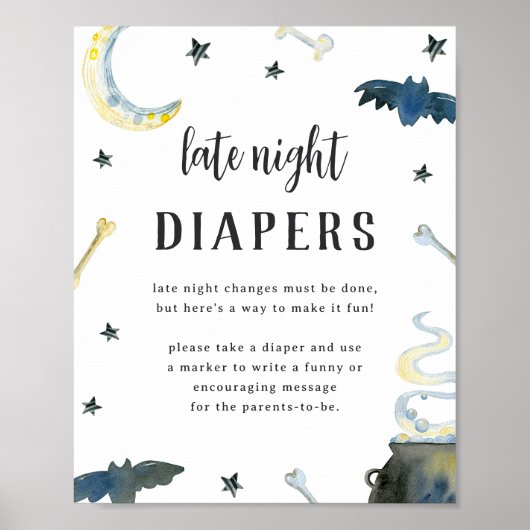 Halloween Baby Shower Late Night Diapers Sign Poster (Voorkant)