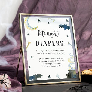 Halloween Baby Shower Late Night Luiers Bord Poster