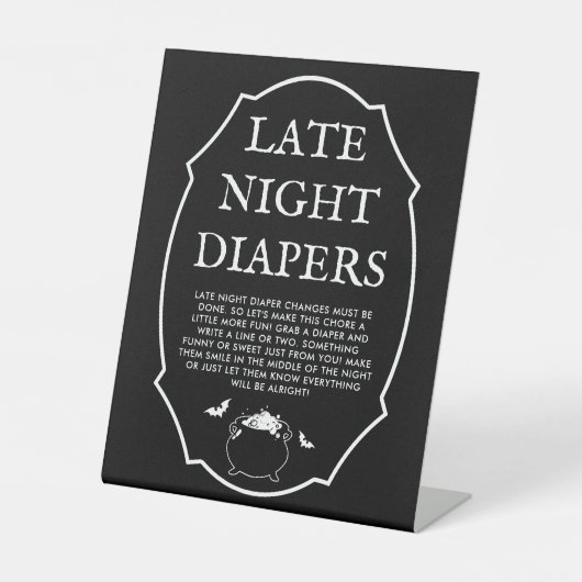 Halloween Baby shower Late Night Luiers Reclamebord Met Voetstuk (Voorkant)