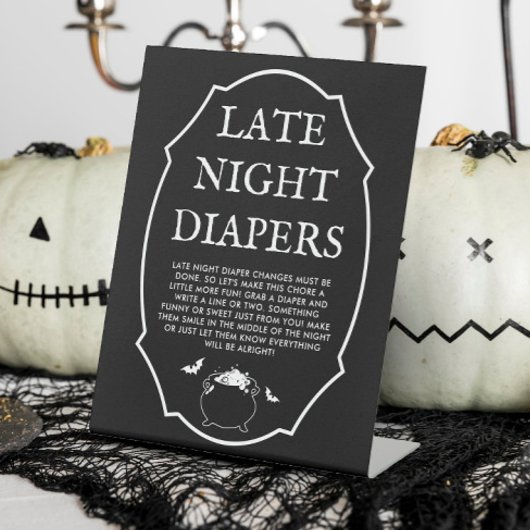 Halloween Baby shower Late Night Luiers Reclamebord Met Voetstuk