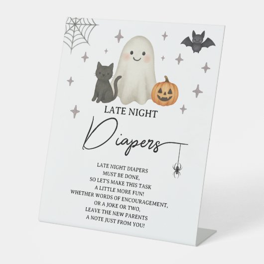 Halloween Baby shower Late Night Luiers Reclamebord Met Voetstuk (Voorkant)