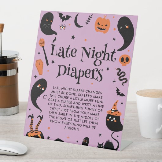Halloween Baby shower Late Night Luiers Spel Reclamebord Met Voetstuk (Insitu)