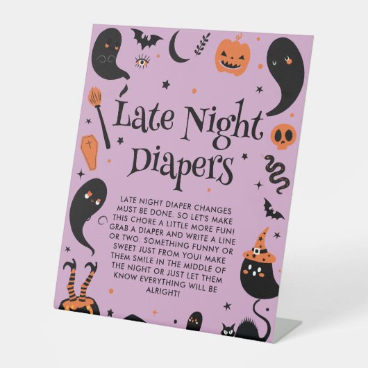 Halloween Baby shower Late Night Luiers Spel Reclamebord Met Voetstuk (Voorkant)
