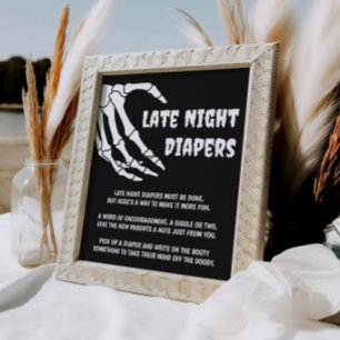 Halloween Baby shower Late Night Luiers Spel Teken Poster