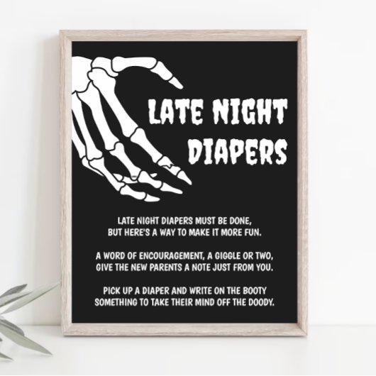 Halloween Baby shower Late Night Luiers Spel Teken Poster