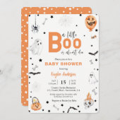 Halloween Baby shower Little Boo oranje uitnodigin Kaart (Voorkant / Achterkant)