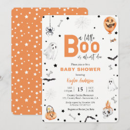 Halloween Baby shower Little Boo oranje uitnodigin Kaart