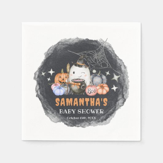 Halloween Baby shower Little Boo Pompoen Papier Servet (Voorkant)