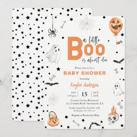 Halloween Baby shower Little Boo-uitnodiging Kaart (Voorkant / Achterkant)