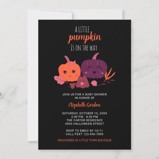 Halloween Baby shower Little Pumpkin Black Kaart (Voorkant)