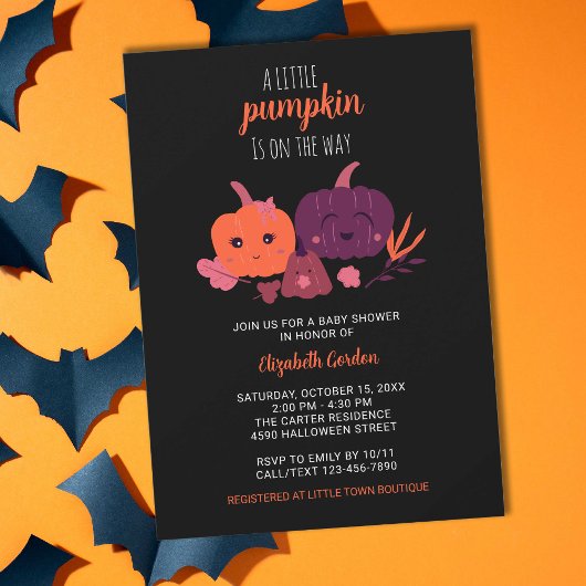 Halloween Baby shower Little Pumpkin Black Kaart