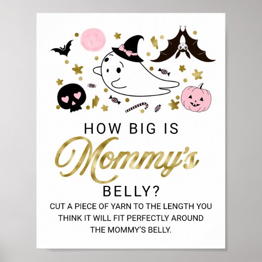Halloween Baby shower Mam's Belly Game Sign Poster (Voorkant)