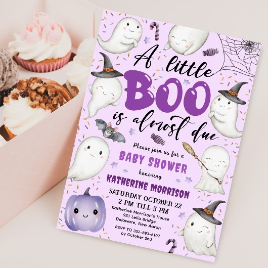 Halloween Baby shower Meisje Paarse Little Boo Gho Kaart