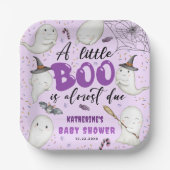 Halloween Baby shower Meisje Paarse Little Boo Gho Papieren Bordje (Voorkant)