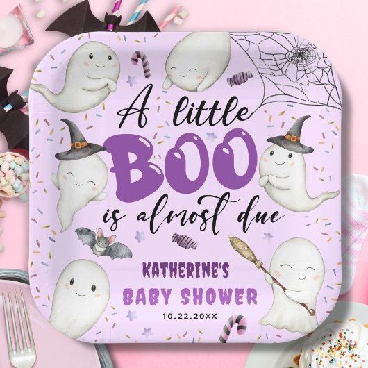 Halloween Baby shower Meisje Paarse Little Boo Gho Papieren Bordje