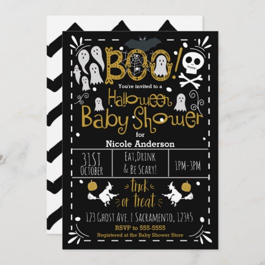 Halloween Baby shower Modern grillige hand geteken Kaart (Voorkant / Achterkant)