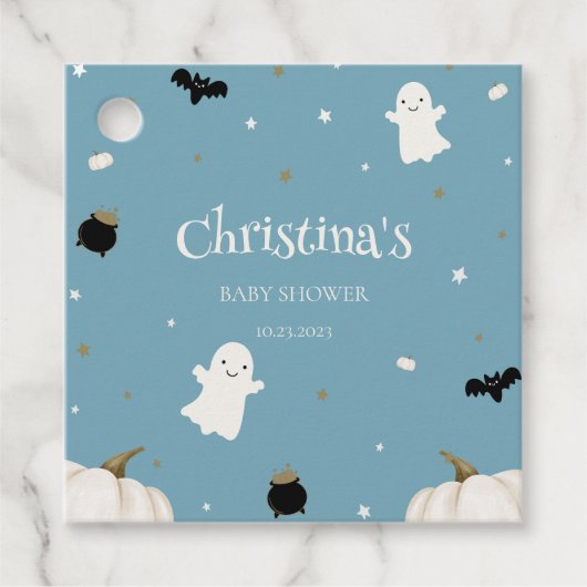 Halloween Baby shower pastel blauw Bedankjes Labels (Voorkant)