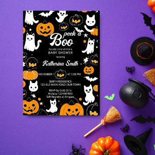 Halloween baby shower peek een boo schattige katte kaart