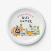 Halloween Baby shower pompoen en drankjes Papieren Bordje (Voorkant)