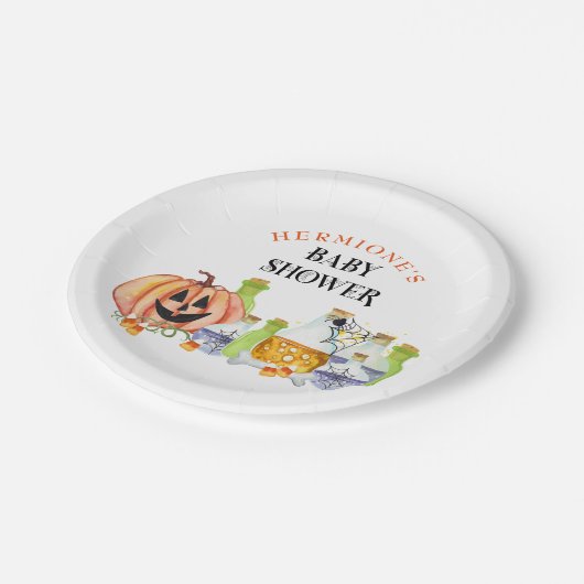 Halloween Baby shower pompoen en drankjes Papieren Bordje (Gekanteld)