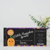 Halloween Baby Shower Pompoen Ticket Uitnodiging (Staand voorkant)