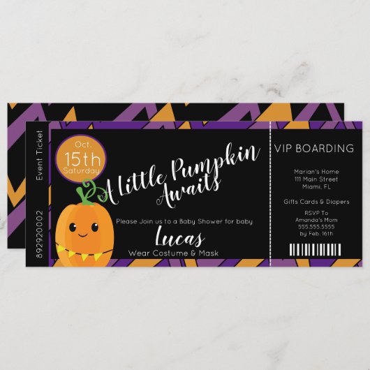 Halloween Baby shower Pumpkin Ticket Uitnodiging (Voorkant / Achterkant)