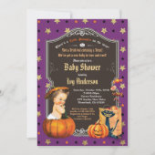 Halloween baby shower retro chalkboard zwart goud kaart (Voorkant)