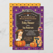 Halloween baby shower retro chalkboard zwart goud kaart (Voorkant / Achterkant)