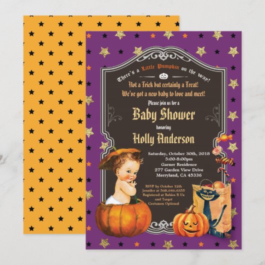 Halloween  baby shower retro krijtbord kaart (Voorkant / Achterkant)