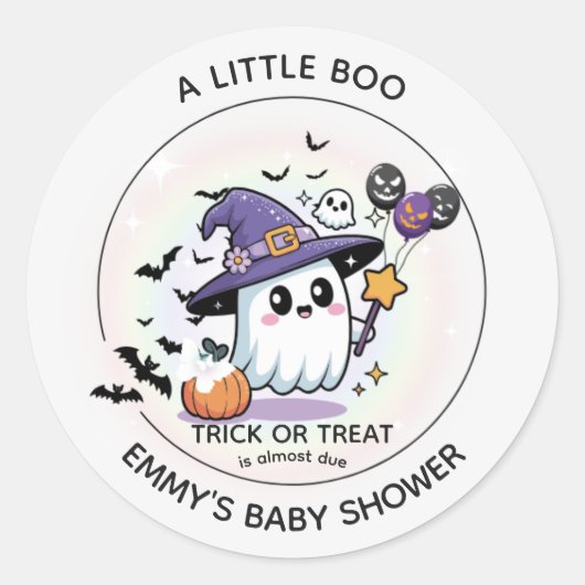 Halloween Baby Shower Ronde Sticker – Een Klein Ge (Voorkant)