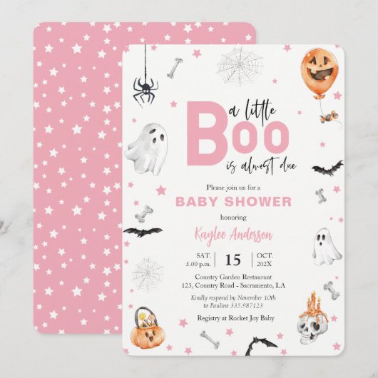 Halloween Baby shower Roze-geest-uitnodiging Kaart (Voorkant / Achterkant)