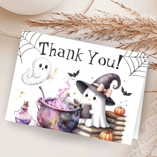 Halloween Baby shower roze gevouwen bedankkaart