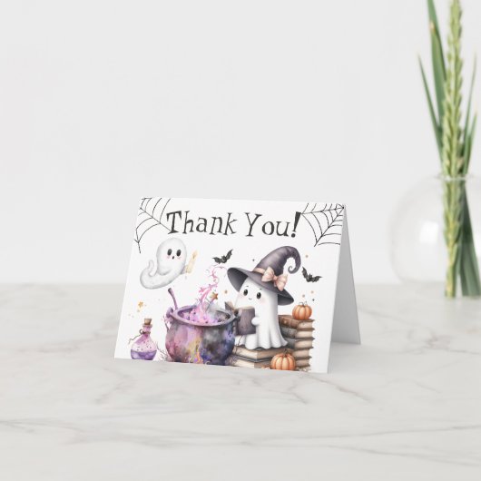 Halloween Baby shower roze gevouwen bedankkaart (Voorkant)