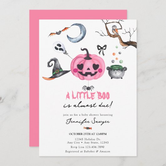Halloween-Baby shower | Roze pompoen Kaart (Voorkant / Achterkant)