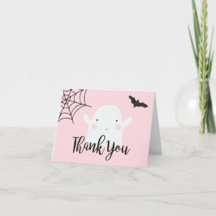 Halloween Baby shower roze spook Bedankkaart
