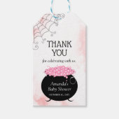 Halloween Baby shower Roze Witch Brew Hartelijk da Cadeaulabel (Voorkant)
