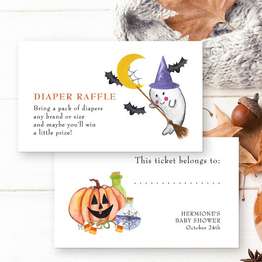 Halloween Baby shower Schattigee Spook Luier Raffl Informatiekaartje
